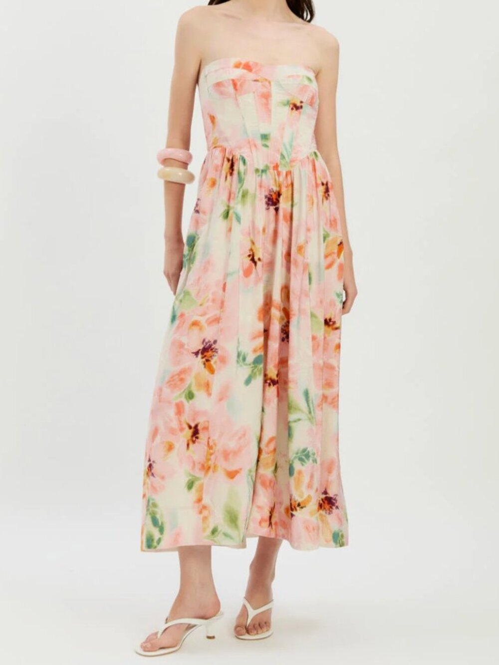 Bardot NWT Lola Corset Midi Dress in Pink Floral - Picture 4 of 5